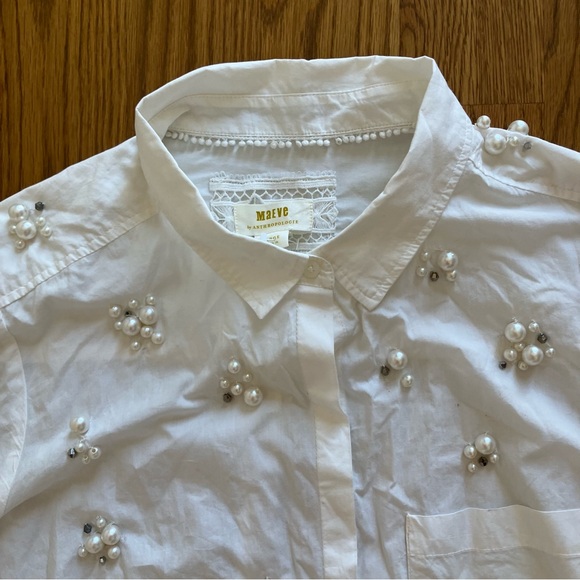 NWT Maeve Anthropologie Shirt Women's Large Bennet Pearl Embellished White - Picture 3 of 11